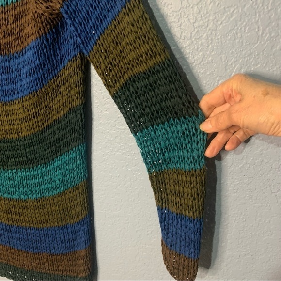 Theory Nimue Space Adriatic Sea Striped Crochet Low Back Sweater - Picture 3 of 4